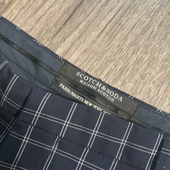 Scotch & Soda Lowry Tailored Slim Fit Trousers Size1 Navy Windowpane Plaid - Picture 6 of 8